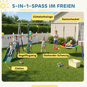 Schaukelgestell 5 in 1 mit Rutsche und Nestschaukel für Kinder