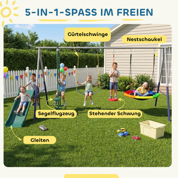 Schaukelgestell 5 in 1 mit Rutsche und Nestschaukel für Kinder