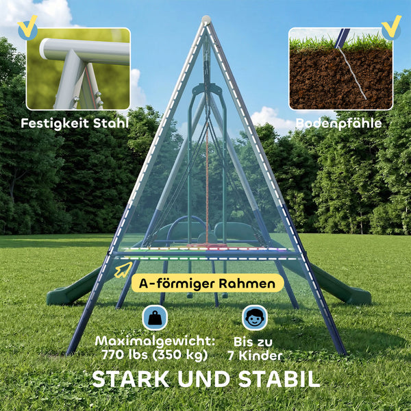 Schaukelgestell 5 in 1 mit Rutsche und Nestschaukel für Kinder
