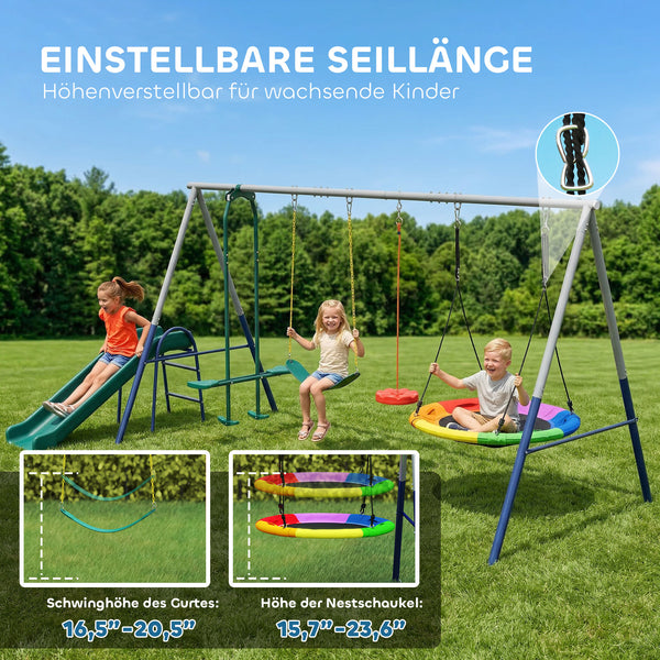 Schaukelgestell 5 in 1 mit Rutsche und Nestschaukel für Kinder