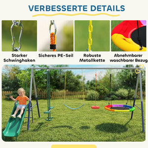 Schaukelgestell 5 in 1 mit Rutsche und Nestschaukel für Kinder