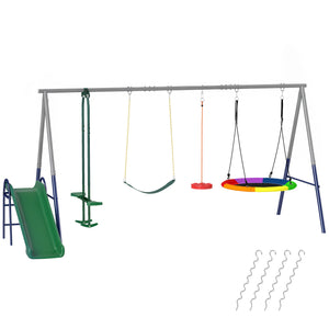 Schaukelgestell 5 in 1 mit Rutsche und Nestschaukel für Kinder