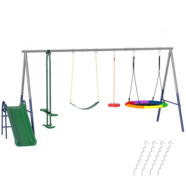 Schaukelgestell 5 in 1 mit Rutsche und Nestschaukel für Kinder