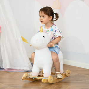 Schaukelpferd Kinderschaukel 2-in-1 mit Rädern Weiss