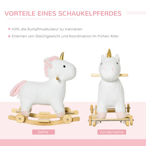 Schaukelpferd Kinderschaukel 2-in-1 mit Rädern Weiss