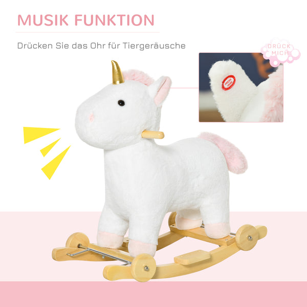 Schaukelpferd Kinderschaukel 2-in-1 mit Rädern Weiss