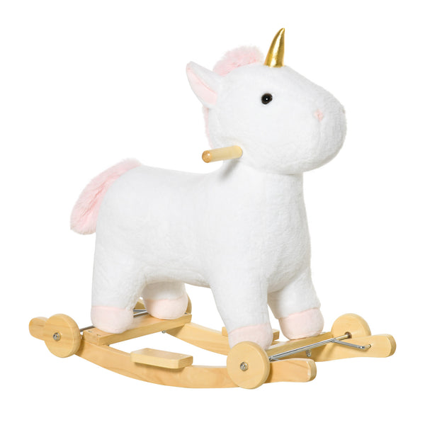 Schaukelpferd Kinderschaukel 2-in-1 mit Rädern Weiss