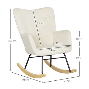 Schaukelsessel Schaukelstuhl in Samtoptik mit Armlehnen für Wohn- und Schlafzimmer beige