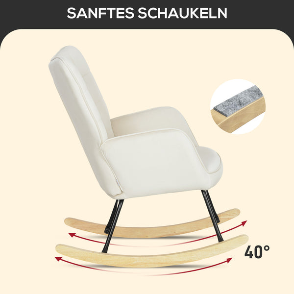 Schaukelsessel Schaukelstuhl in Samtoptik mit Armlehnen für Wohn- und Schlafzimmer beige