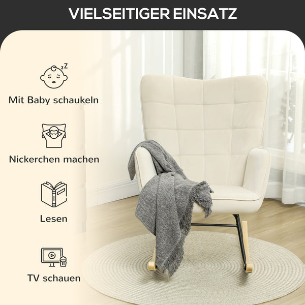 Schaukelsessel Schaukelstuhl in Samtoptik mit Armlehnen für Wohn- und Schlafzimmer beige