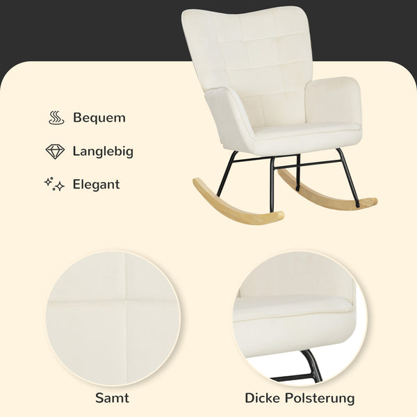 Schaukelsessel Schaukelstuhl in Samtoptik mit Armlehnen für Wohn- und Schlafzimmer beige