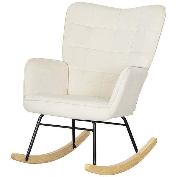 Schaukelsessel Schaukelstuhl in Samtoptik mit Armlehnen für Wohn- und Schlafzimmer beige