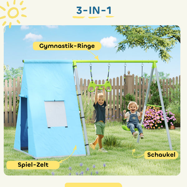 Schaukelset 3-in-1 mit Spielzelt und Turnringen für Kinder