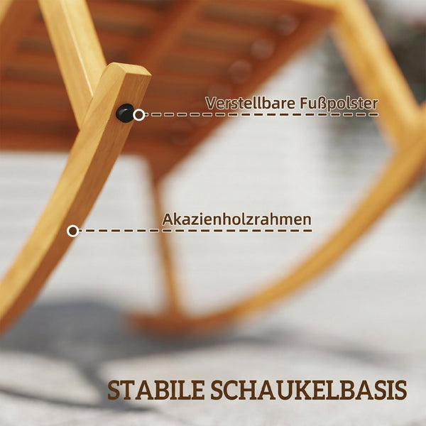 Schaukelstuhl mit Kissen und hoher Rückenlehne aus Akazienholz