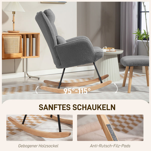 Schaukelstuhl mit Fusshocker und Kissen Fleece dunkelgrau