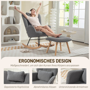 Schaukelstuhl mit Fusshocker und Kissen Fleece dunkelgrau
