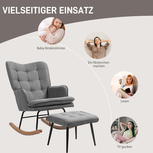 Schaukelstuhl Schwingsessel in Leinenoptik mit Hocker gemütlich & stilvoll