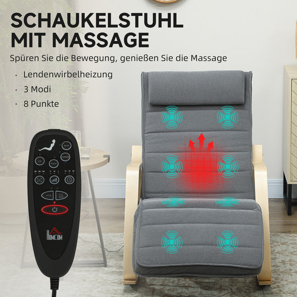 Schaukelstuhl mit Massage und Heizung aus Stoff grau