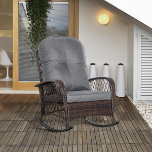 Schaukelstuhl mit Polster für Garten Rattan braun grau