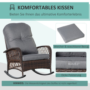 Schaukelstuhl mit Polster für Garten Rattan braun grau