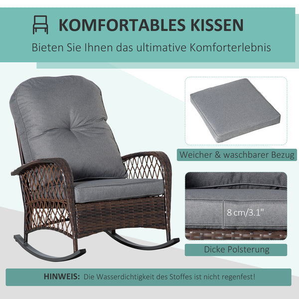 Schaukelstuhl mit Polster für Garten Rattan braun grau