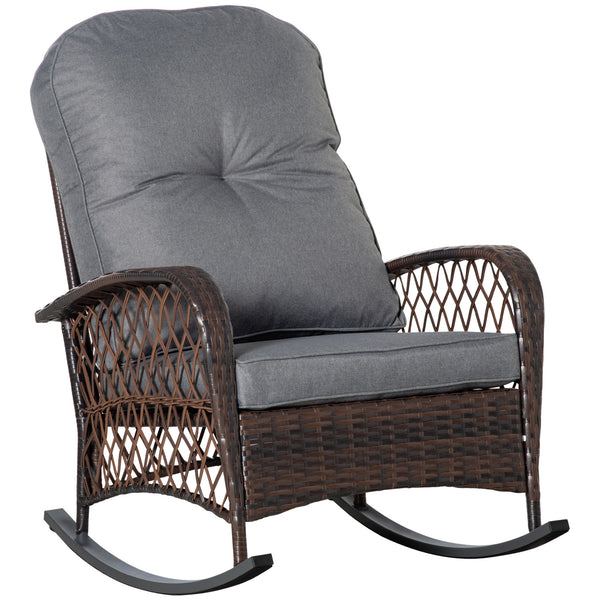 Schaukelstuhl mit Polster für Garten Rattan braun grau
