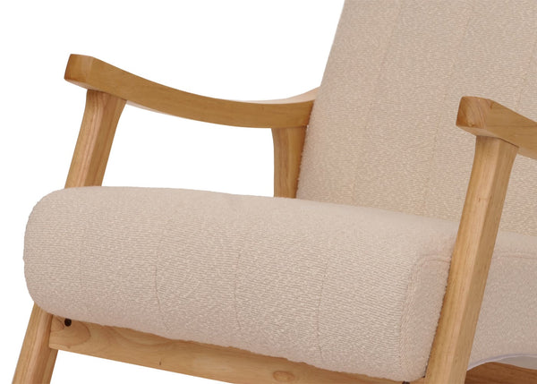 Schaukelstuhl Relaxsessel Holz Bouclé beige Gestell natur