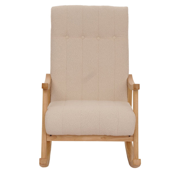 Schaukelstuhl Relaxsessel Holz Bouclé beige Gestell natur