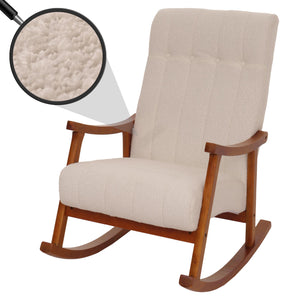 Schaukelstuhl Relaxsessel Holz Bouclé beige Gestell Walnuss-Optik