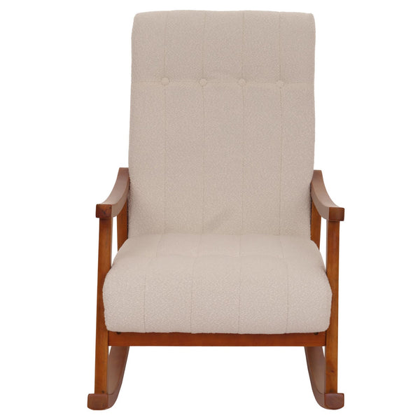 Schaukelstuhl Relaxsessel Holz Bouclé beige Gestell Walnuss-Optik