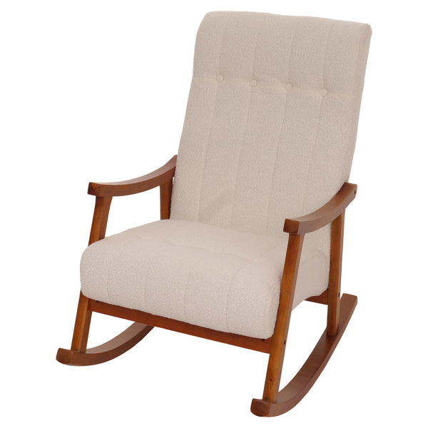 Schaukelstuhl Relaxsessel Holz Bouclé beige Gestell Walnuss-Optik
