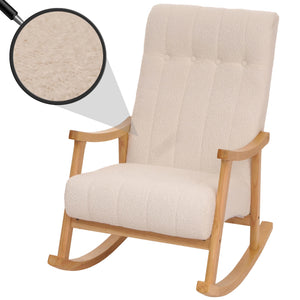 Schaukelstuhl Relaxsessel Holz Bouclé creme Gestell natur