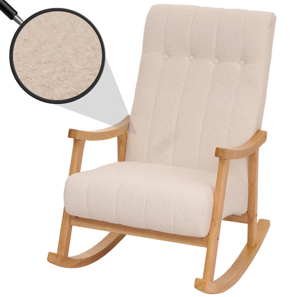 Schaukelstuhl Relaxsessel Holz Bouclé creme Gestell natur