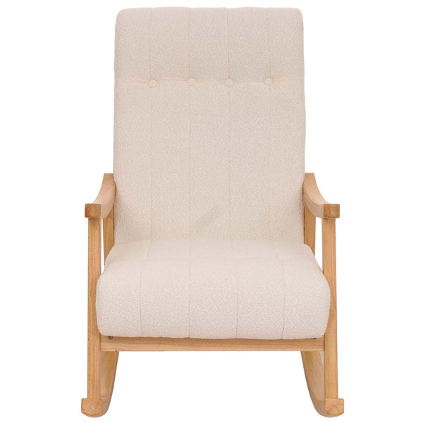 Schaukelstuhl Relaxsessel Holz Bouclé creme Gestell natur