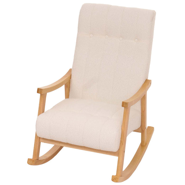 Schaukelstuhl Relaxsessel Holz Bouclé creme Gestell natur