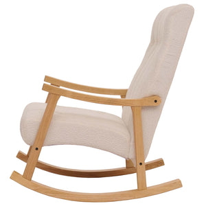 Schaukelstuhl Relaxsessel Holz Bouclé creme Gestell natur