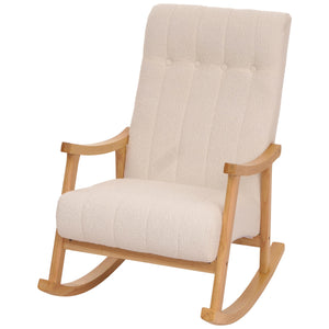Schaukelstuhl Relaxsessel Holz Bouclé creme Gestell natur