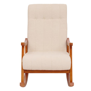 Schaukelstuhl Relaxsessel Holz Bouclé creme Gestell Walnuss-Optik