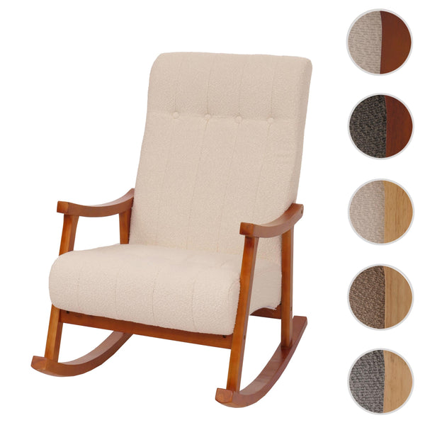 Schaukelstuhl Relaxsessel Holz Bouclé creme Gestell Walnuss-Optik
