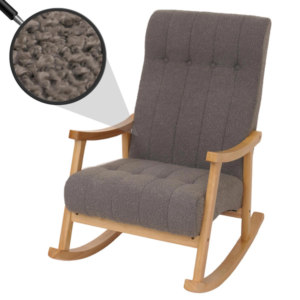 Schaukelstuhl Relaxsessel Holz Bouclé dunkelgrau Gestell natur