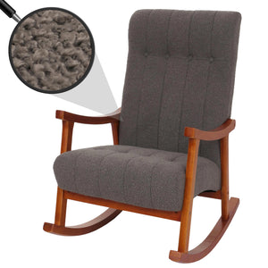 Schaukelstuhl Relaxsessel Holz Bouclé dunkelgrau Gestell Walnuss-Optik