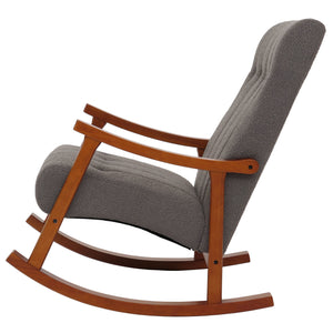 Schaukelstuhl Relaxsessel Holz Bouclé dunkelgrau Gestell Walnuss-Optik