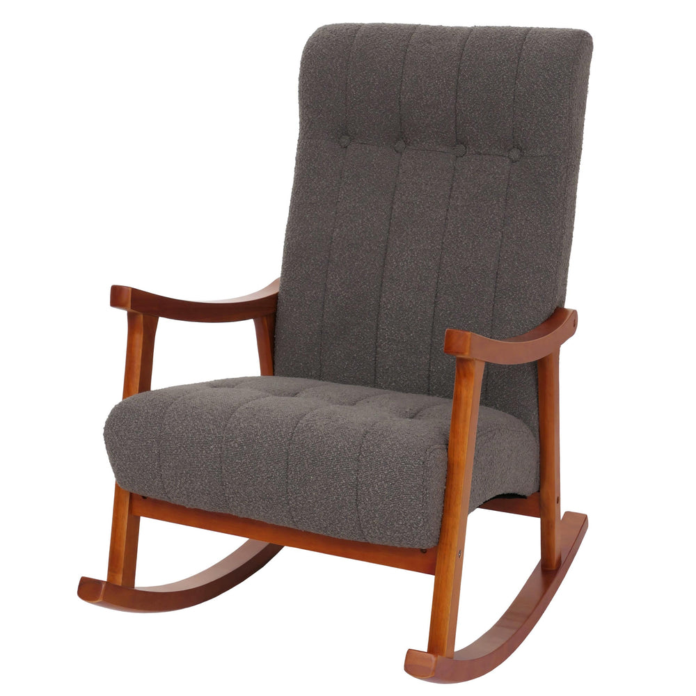 Schaukelstuhl Relaxsessel Holz Bouclé dunkelgrau Gestell Walnuss-Optik