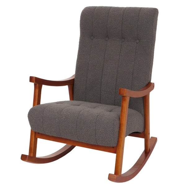 Schaukelstuhl Relaxsessel Holz Bouclé dunkelgrau Gestell Walnuss-Optik