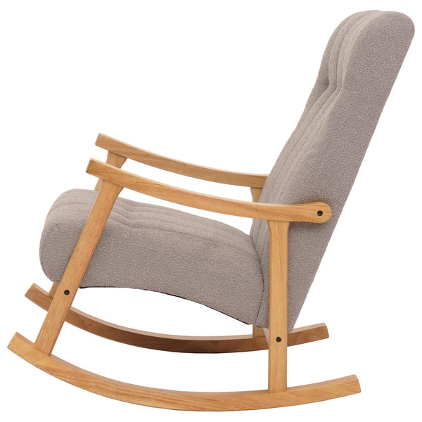 Schaukelstuhl Relaxsessel Holz Bouclé grau Gestell natur