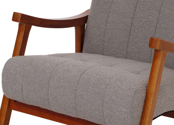 Schaukelstuhl Relaxsessel Holz Bouclé grau Gestell Walnuss-Optik