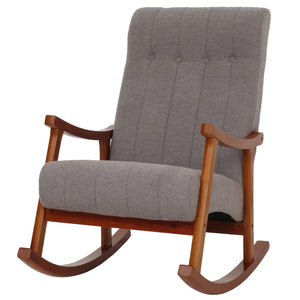 Schaukelstuhl Relaxsessel Holz Bouclé grau Gestell Walnuss-Optik