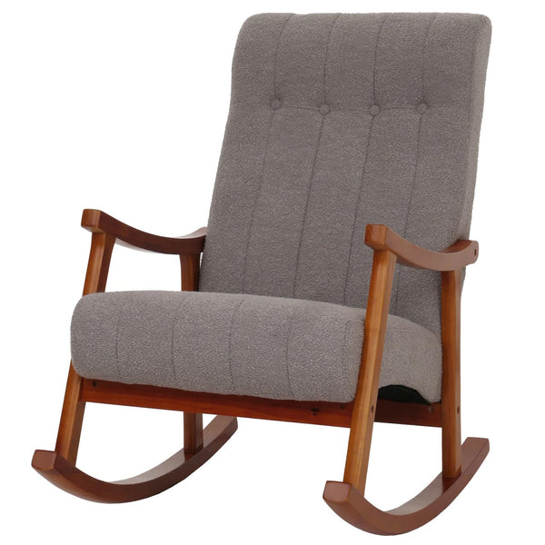 Schaukelstuhl Relaxsessel Holz Bouclé grau Gestell Walnuss-Optik