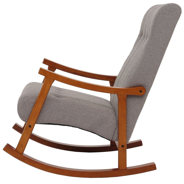 Schaukelstuhl Relaxsessel Holz Bouclé grau Gestell Walnuss-Optik