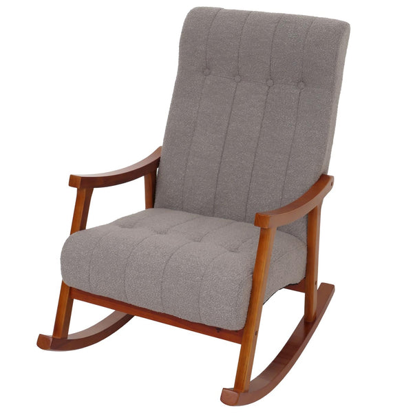 Schaukelstuhl Relaxsessel Holz Bouclé grau Gestell Walnuss-Optik